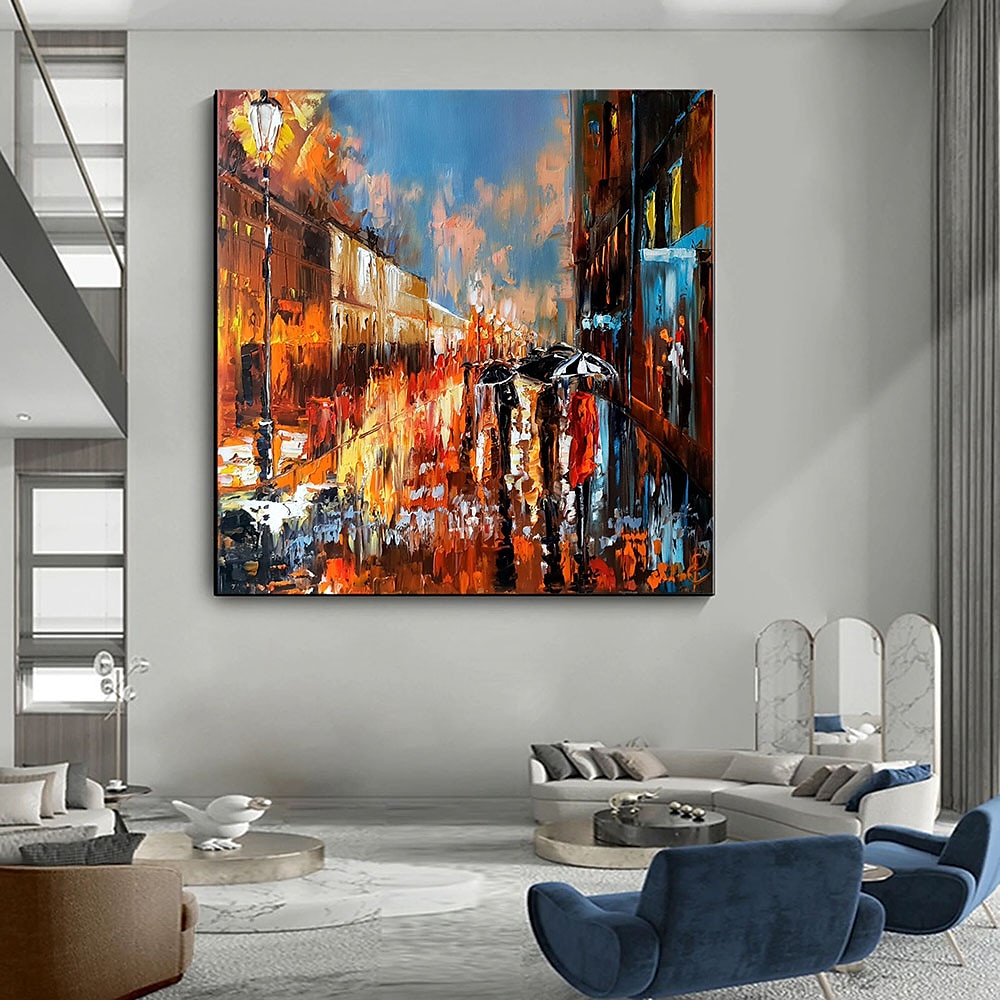 Handgefertigtes, handgemaltes Ölgemälde, Wandgemälde „Regentage“, originaler Regen, urbane Kunst, Regenschirmkunst, Ölgemälde, abstraktes Kunstwerk, Dekor, gerollte Leinwand, kein Rahmen, ungedehnt 2025 - $77.99 –P5