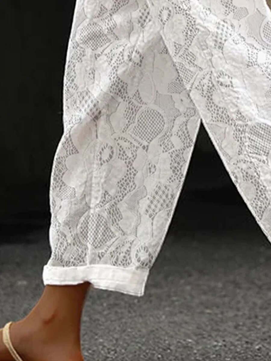 Women's Linen Pants Trousers White Streetwear Casual Comfort Vacation Casual Daily Weekend Lace Pocket Full Length Breathable Plain S M L XL 2XL 2023 - US $32.99 –P2