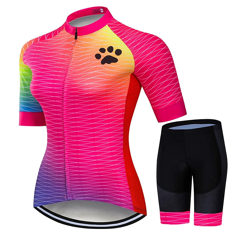 Femme Maillot et Cuissard Velo Cyclisme Manche Courte VTT Vélo tout terrain Vélo Route Rose Rouge Bleu Graphic Chat Dégradé Vélo Séchage rapide Evacuation de l'humidité Spandex Des sports Graphic de 2025 ? $50.99 –P1