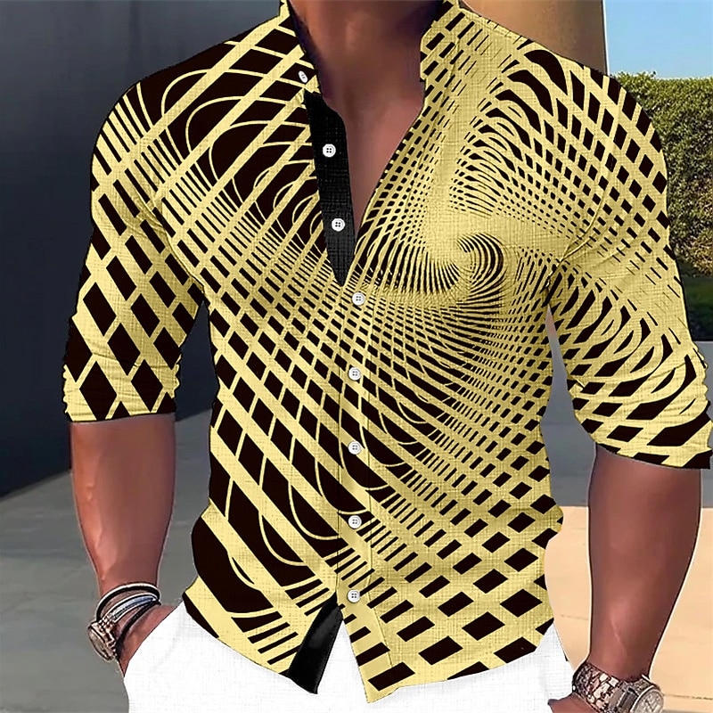Per uomo 3D Print Geometrica Camicia Camicia con bottoni Manica lunga Di tendenza Streetwear Originale Esterno Informale Giornaliero Estate Primavera Autunno Colletto alla coreana Stampa Bianco del 2025 a $25.99 –P7