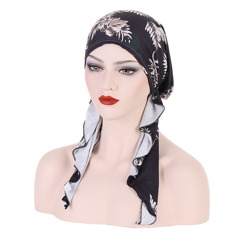 ženy tištěné předvázaný šátek elastický muslimský ženský turban měkký klobouk vypadávání vlasů pokrývka hlavy zábal pokrývka hlavy napínací šátek 2025 - $12.99 –P7