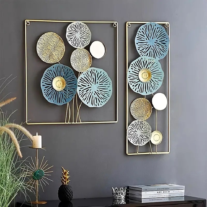 Décoration murale 1pc, décoration murale en métal conçue avec une feuille de lotus, décoration murale suspendue rustique, art mural en métal de ferme, décoration murale moderne pour le bureau de la chambre à coucher du salon de 2025 ? $38.99 –P6
