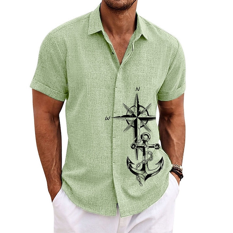 Per uomo Navy Ancora Vintage ▾ Camicia Camicia con bottoni Manica corta Vintage Di tendenza Originale Esterno Informale Estate Primavera Collo ripiegabile Stampa Bianco Blu Verde Cachi Grigio del 2025 a $24.99 –P3