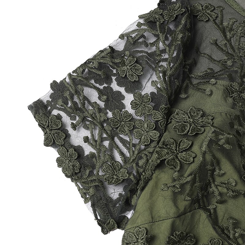 2023 Olive Green Lace Cotton Floral