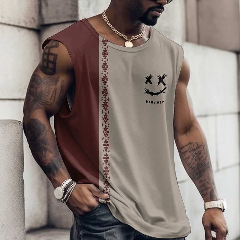 Herren Graphic Farbblock Lustig Shirt Ärmelloses T-Shirt für Männer Gurte T-Shirt 3D-Druck Rundhalsausschnitt Hemd Modisch Designer Muskel Täglich Sport Fitnessstudio Schwarz Gelb Wein Frühling Sommer 2025 - $14.99 –P7