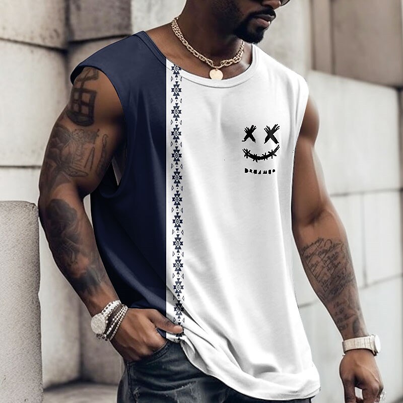 Herren Graphic Farbblock Lustig Shirt Ärmelloses T-Shirt für Männer Gurte T-Shirt 3D-Druck Rundhalsausschnitt Hemd Modisch Designer Muskel Täglich Sport Fitnessstudio Schwarz Gelb Wein Frühling Sommer 2025 - $14.99 –P1