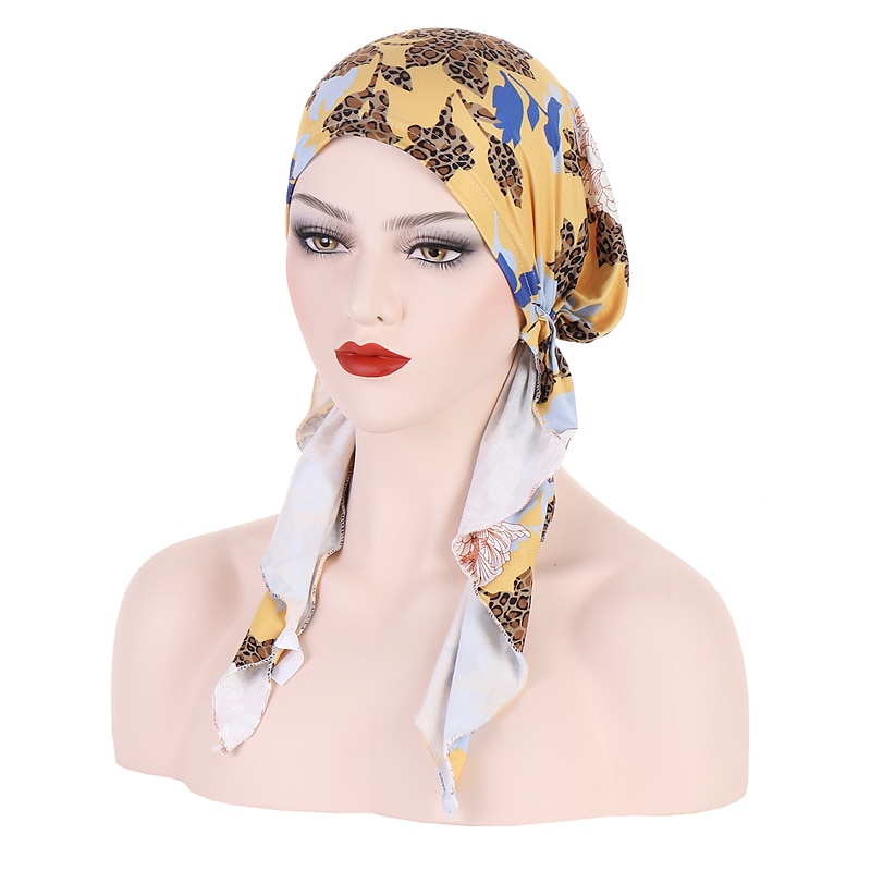 ženy tištěné předvázaný šátek elastický muslimský ženský turban měkký klobouk vypadávání vlasů pokrývka hlavy zábal pokrývka hlavy napínací šátek 2025 - $12.99 –P6