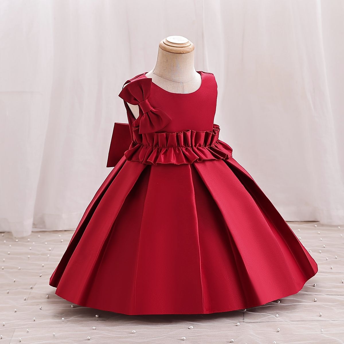 Batole Dívčí Šaty na párty Pevná barva Bez rukávů Výkon Svatební Kravatový uzel Roztomilý Princeznovské Polyester Midi Šaty na párty Léto Jaro 3-7 let Světlá růžová Rubínově červená Trávová zelená 2025 - $34.99 –P8