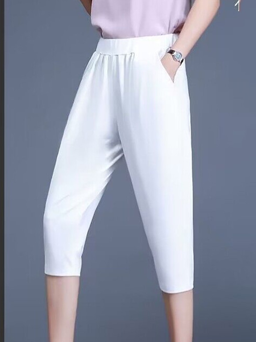 Women‘s Capri Dress Pants Black White High Waist Fashion Streetwear Street Daily Daily Wear Pocket Calf-Length Comfort Plain M L XL 2XL 3XL 2023 - US $11.99 –P9