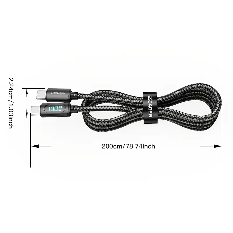 2025年 USBCケーブル 100W USB延長ケーブル 5 A 充電ケーブル ナイロン編組 LEDディスプレイ 用途 サムスン 携帯電話アクセサリー  コレクション – $18.99 –P5