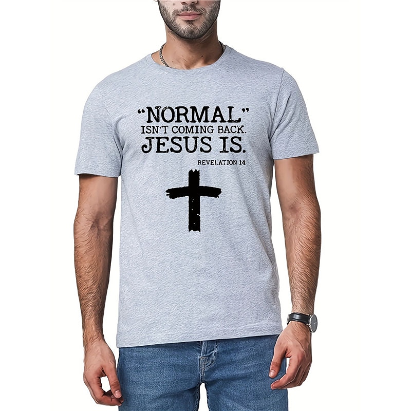 2025年 男性用 レタード グラフィック 十字架 Tシャツ グラフィックTシャツ コットン 半袖 グラフィック シャツ ブラック ホワイト ネイビーブルー 快適なTシャツ アウトドア ストリート ファッションデザイナーの衣類 コレクション – $15.99 –P9