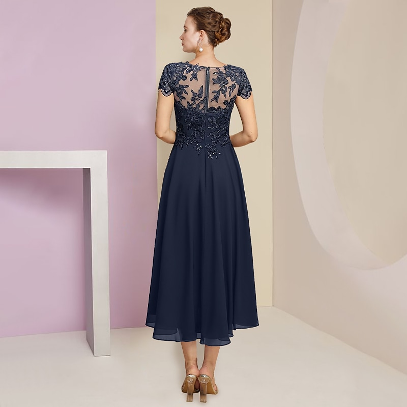 Kaksi Osaa A-linja Äidin Mekko Virallinen Häävieras Elegantti Pyöreä Kaula-aukko Teepituinen Tylli Pitkähiha Wrap Mukana Rypytyksellä Sequins Koristeilla Ilmainen Mukautettu Koko 2025 - $164.99 –P4