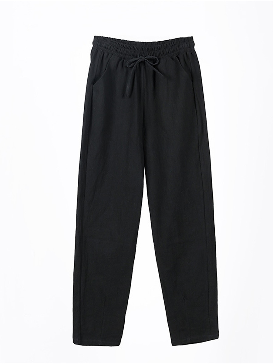 Dam Shorts i bomullslinne Linneinspirerade byxor Byxor av linne i bomull Streetwear Enkel Ledigt Lång Medium Midja Slät Ficka Snörning Opressade byxor Andningsfunktion Mjuk Utomhus Microelastisk 2025 - $16.99 –P11