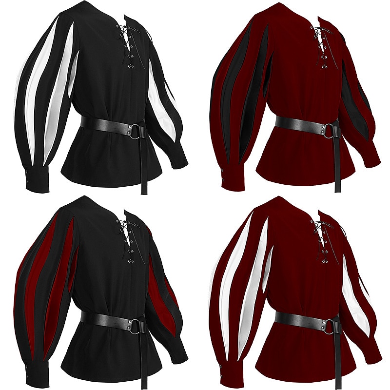 Retrò Vintage Punk & Gotico Medievale Blusa / Camicia Mascherata Tunica Fiera del Ren Cavaliere Vichingo Crociato Con Volant Blocco di colori Per uomo Celtico Costumi da pirata Carnevale Mascherata del 2025 a $38.99 –P1