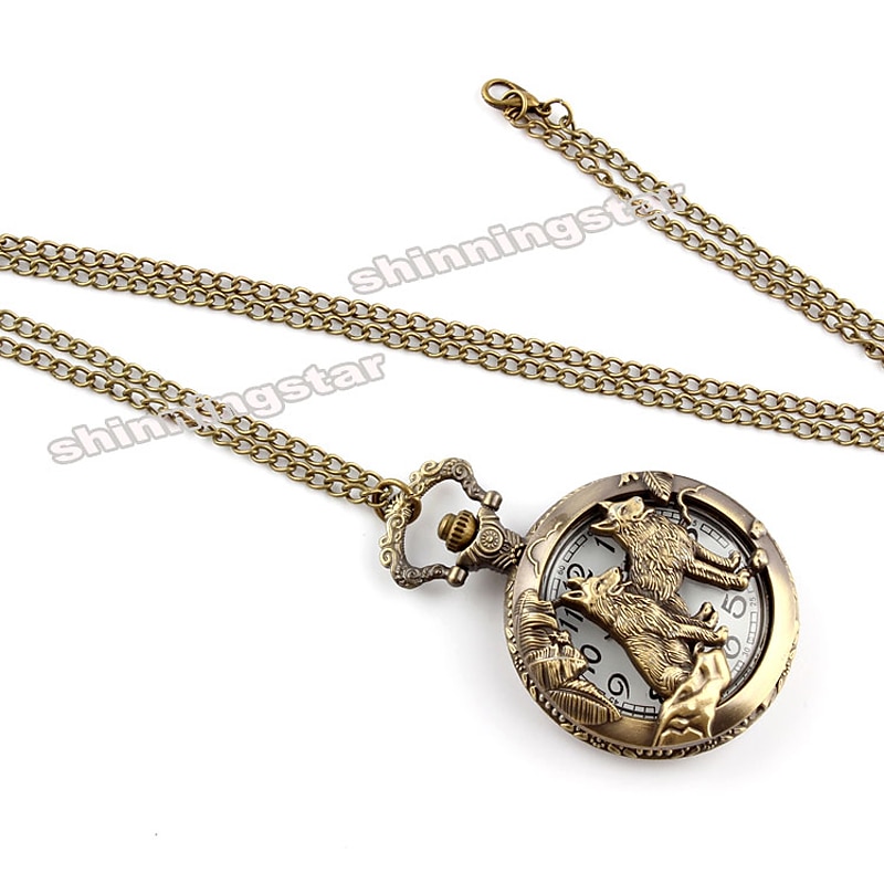nou sosire ceas de buzunar cuarț capac deschis stil mixt lup sălbatic relief capac transparent pandantiv unisex femei ceas bărbați 2025 - $18.99 –P5