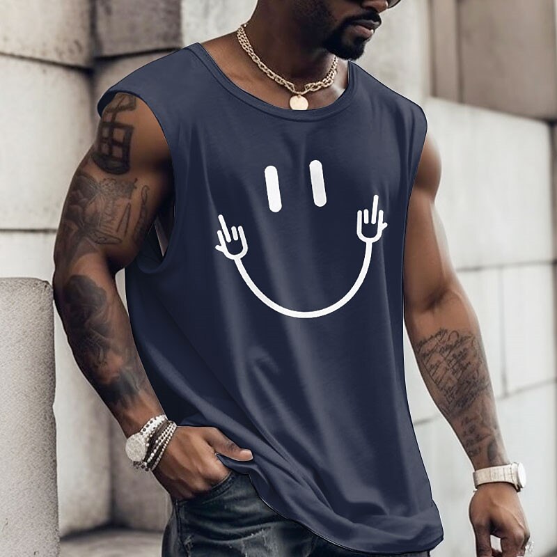 Męskie Graficzny Uśmiechnięta twarz Kamizelka Top Koszulka bez rękawów dla mężczyzn Paski Podkoszulek Druk 3D Półgolf Koszula Moda Designerskie Mięsień Codzienny Sport Siłownia Czarny Biały Granatowy 2025 - $14.99 –P4