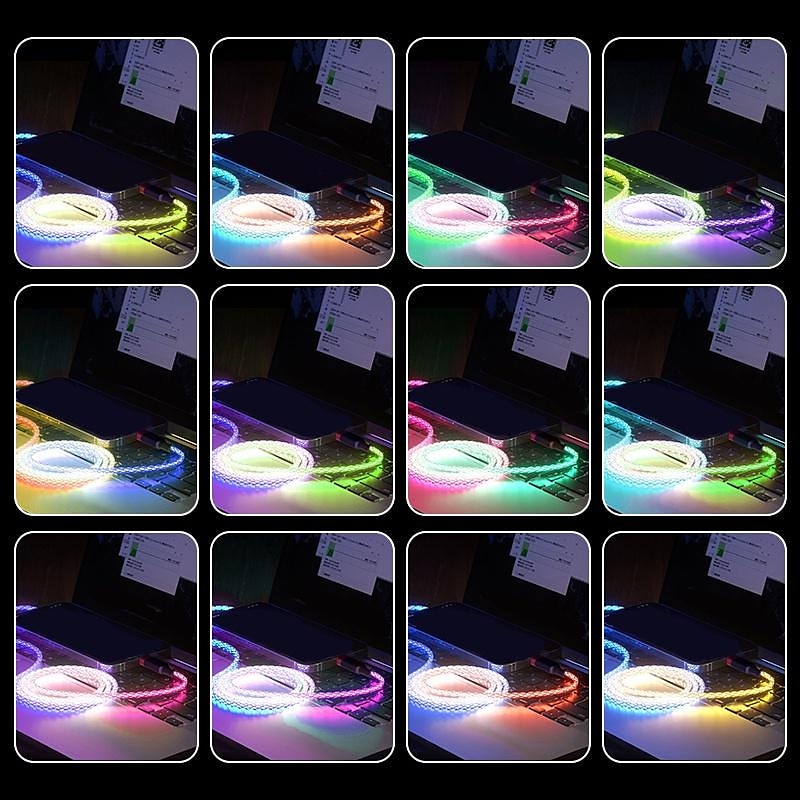 snabbladdning rgb kabel 100w andningsljus 66w typ c usb c datakabel för iphone samsung android micro 30w snabbladdningskabel 2025 - $11.99 –P1