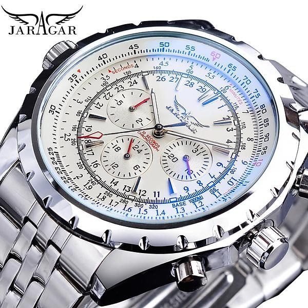 JARAGAR Mechanical Watch for Men Aviator Series Military True Men Sport Automatic Watch Luxury Stainless Steel Mechanical Male Clock Hour Luminous Wristwatch Blue Glass 2025 - $55.99 –P19