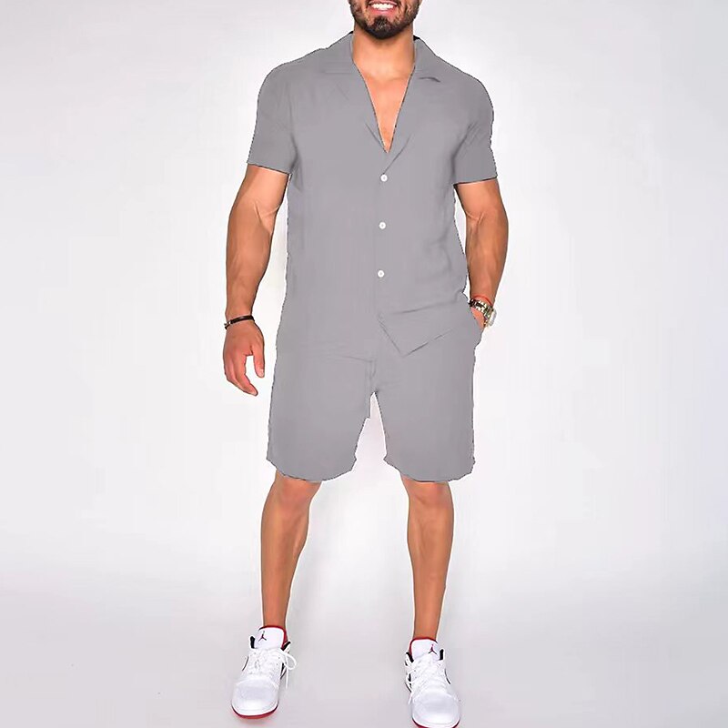 Per uomo Camicia Completo di camicia Maglietta informale Impostato Nero Bianco Giallo Rosa Blu Maniche corte Liscio Bavero Strada Da mare Di base Abbigliamento Di tendenza Comodo del 2026 a $37.99 –P3