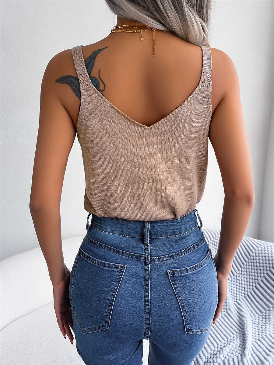 Women's Sweater Vest Strap Ribbed Knit Rayon Open Back Hole Summer Spring Daily Going out Weekend Stylish Sexy Casual Sleeveless Solid Color Black White Khaki S M L 2023 - US $23.99 –P6
