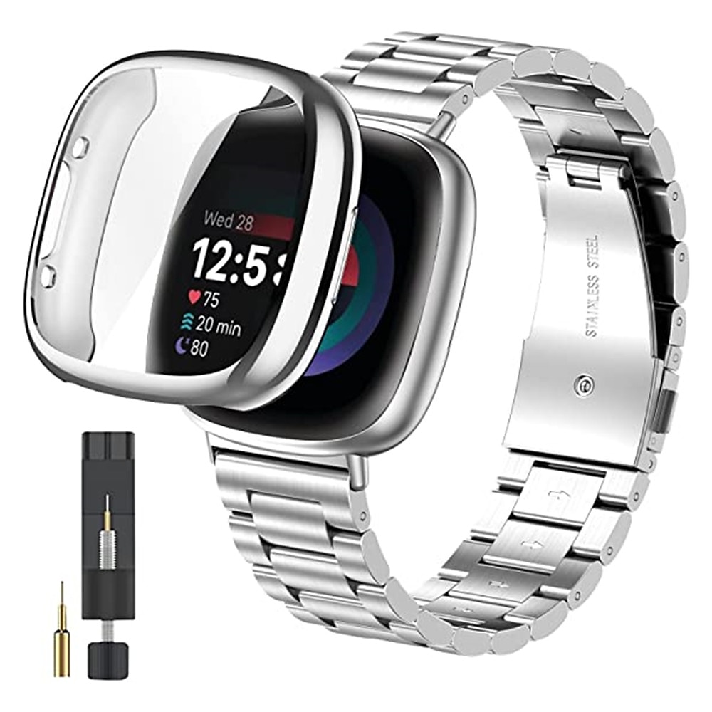 Correa de Smartwatch Compatible con Fitbit Versa 4 Sense 2 Versa 3 Sense Versa 2 Acero Inoxidable Reloj inteligente Correa con caso con herramienta de eliminación Cierre Metálico Correa Deportiva 2025 - $25.99 –P4