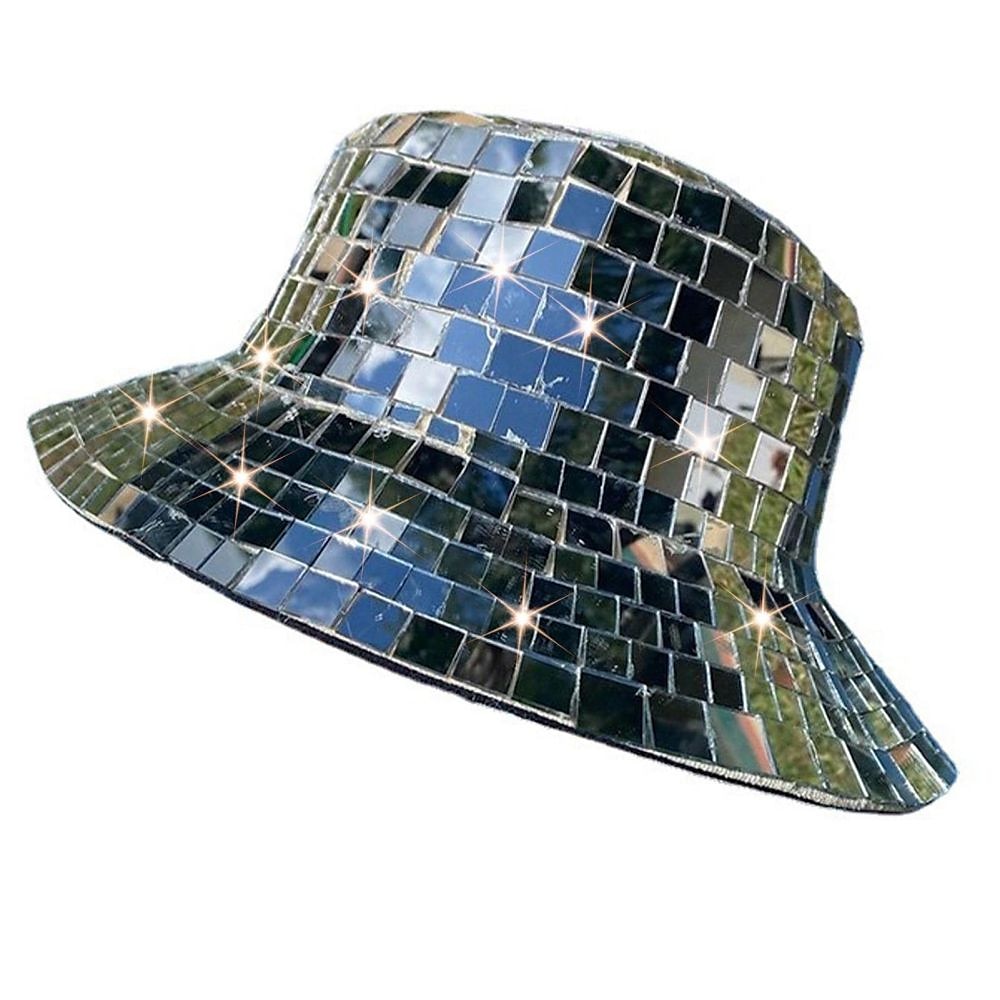 Disco-Eimerhut, Glitzer-Spiegel-Disco-Angelhut, Disco-Kugelhüte für DJ, Eimerkappe mit Glitzer-Pailletten für Club 2025 - $29.99 –P7