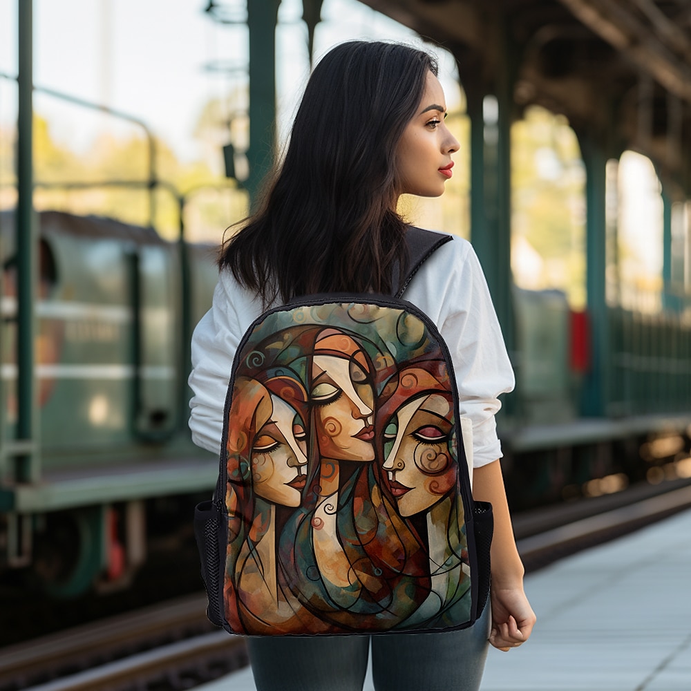 Sac à dos abstrait avec portrait féminin pour adolescentes – Sac d'école coloré avec imprimé artistique et grande capacité pour les filles élégantes de 2025 ? $26.99 –P1