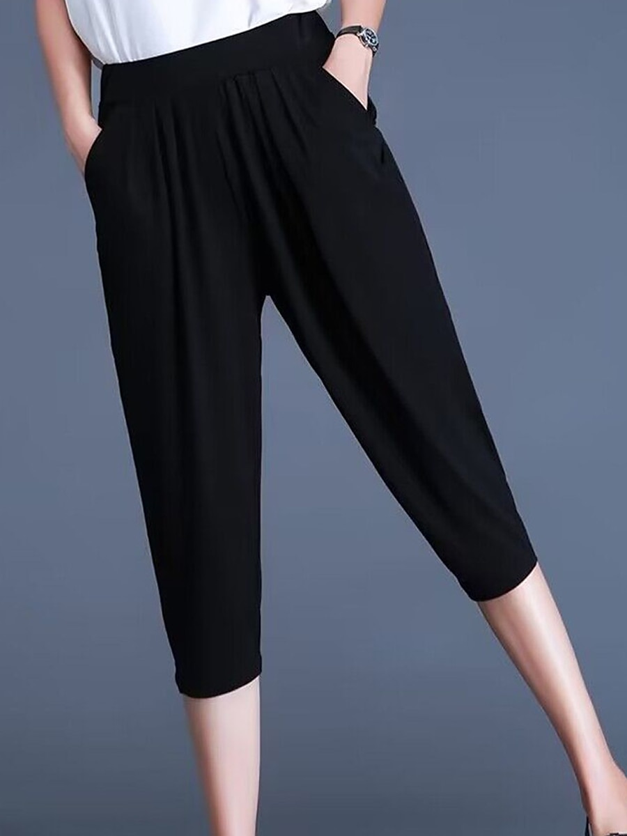 Women‘s Capri Dress Pants Black White High Waist Fashion Streetwear Street Daily Daily Wear Pocket Calf-Length Comfort Plain M L XL 2XL 3XL 2023 - US $11.99 –P5