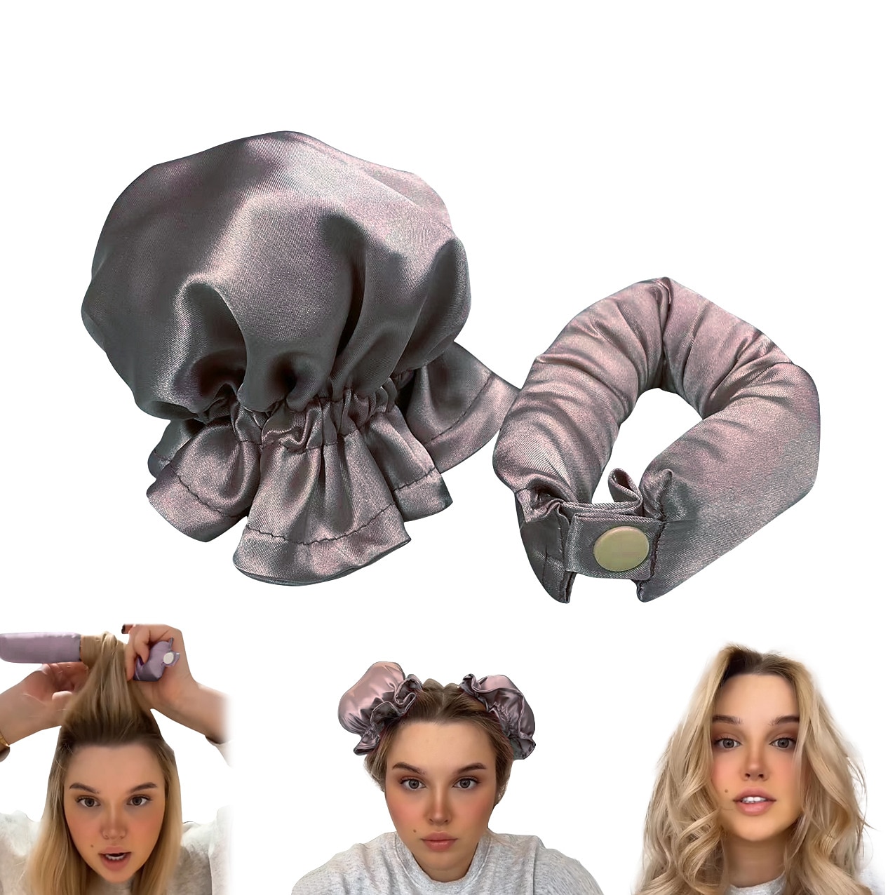 Juego de rizos satinados sin calor: varilla para rizar + cubierta para el cabello rizado, juego de rizos con bollos de calor cero, artefacto para rizar el cabello para personas perezosas con sueño de ola grande, juego de cabello rizado sin calor para muje 2025 - $11.99 –P2