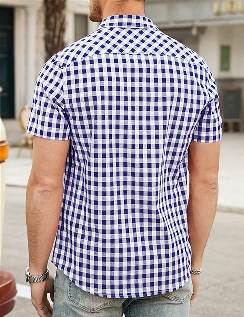 Men's Shirt Summer Shirt Casual Shirt Beach Shirt Button Up Shirt Checked Shirts Black Royal Blue Blue Red Dark Blue Short Sleeve Plaid / Check Lapel Vacation Daily Clothing Apparel Cotton Cotton 2025 - $21.99 –P12