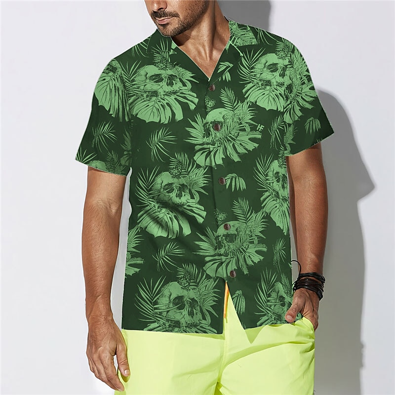 Voor heren Doodskoppen Bladeren Tropische planten Overhemd Hawaiiaans overhemd Aloha-shirt Korte mouw Overhemd Strijkijzer Tropisch Modieus Hawaii Casual Hawaii Feestdagen Zwart Paars Bruin S M L 2025 - $24.99 –P6