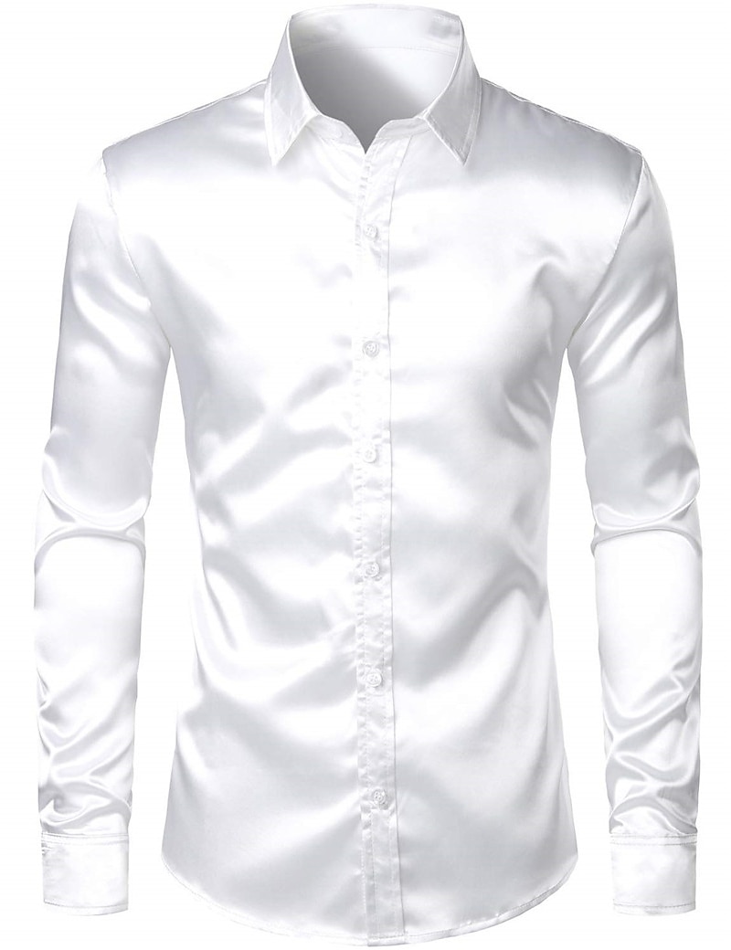 Men's Shirt Satin Shirt Casual Shirt Button Up Shirt Plain Wedding Vacation Black White Wine Blue Long Sleeve Lapel Spring & Summer Clothing Apparel 2025 - $23.99 –P3