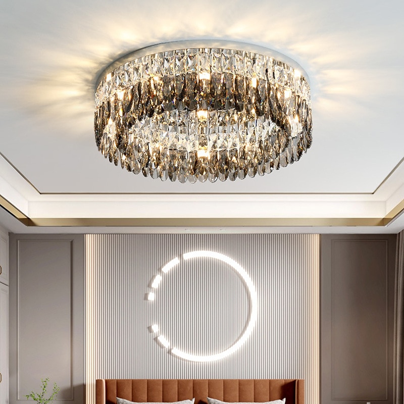 Lustre 60/80cm led cristal plafonnier cercle design design unique encastré lumières acier inoxydable led style nordique 110-240v de 2025 ? $687.89 –P4