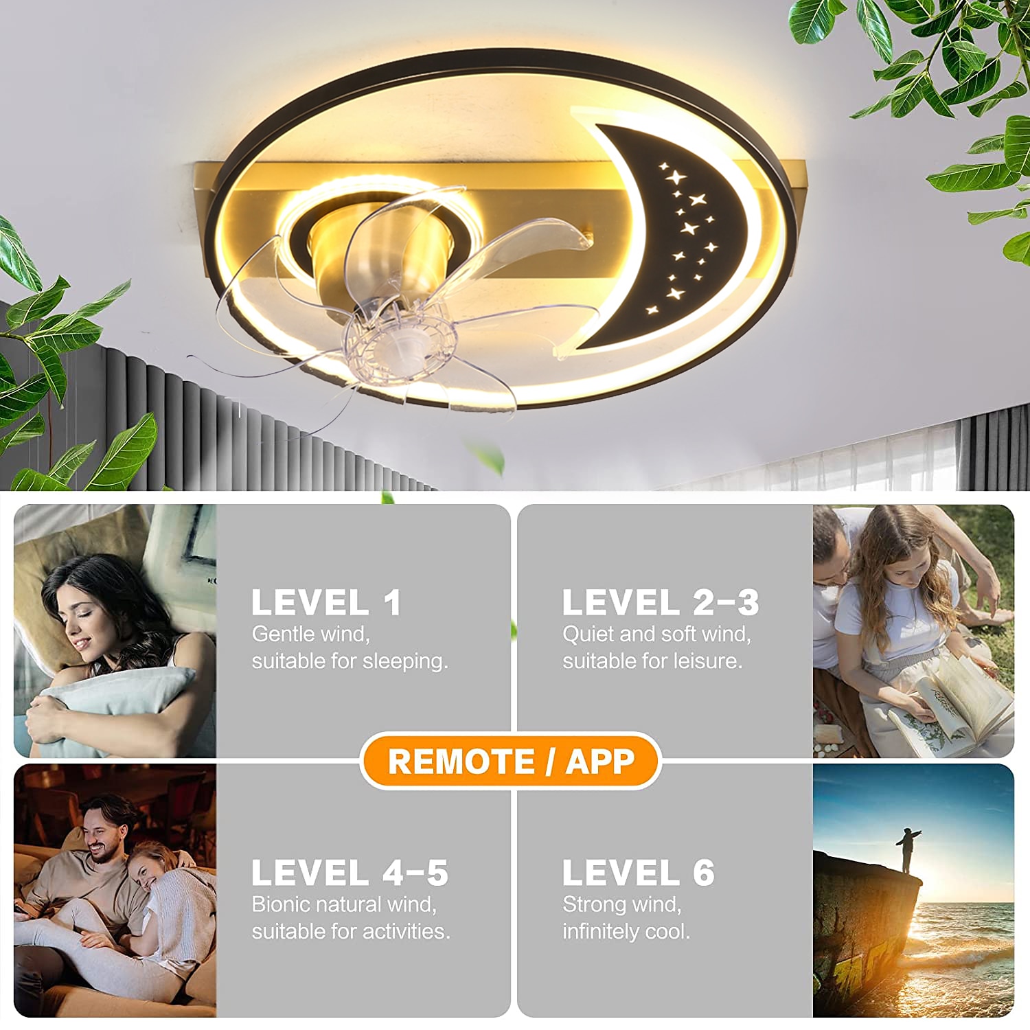 takfläkt med lampor 19,5" dimbar led 3 färg 6 hastigheter timing reversibla blad med fjärrkontroll, hushållsfläkt ljuskrona, lågprofil infälld takfläkt inomhus 2025 - $388.69 –P9