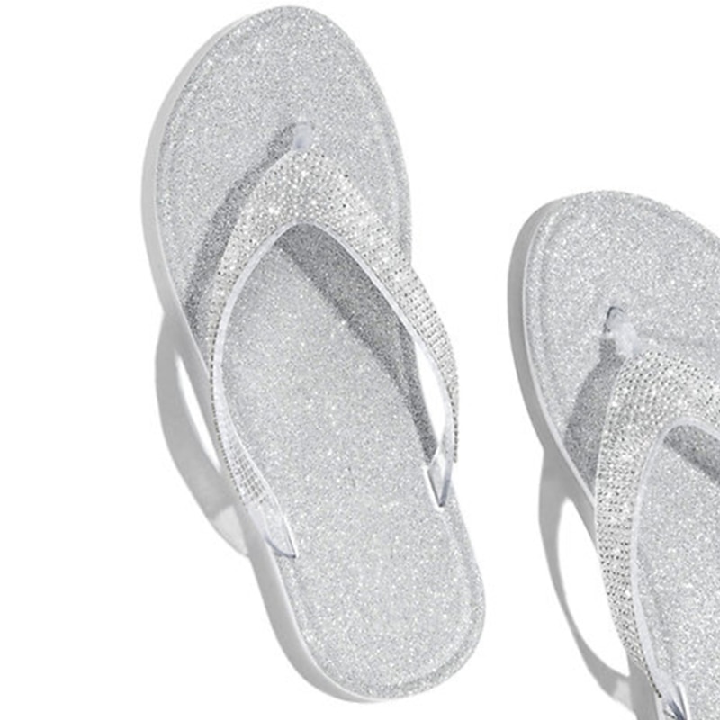 flip flop-sandaler för kvinnor i silver med strass utsmyckningar - glittrande sommarstrandkläder för fester och speciella tillfällen 2025 - $19.99 –P2