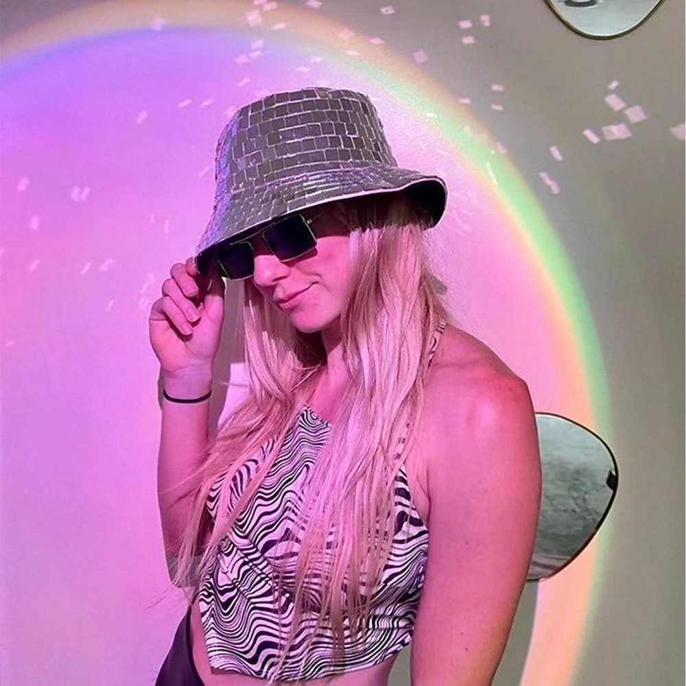 Disco-Eimerhut, Glitzer-Spiegel-Disco-Angelhut, Disco-Kugelhüte für DJ, Eimerkappe mit Glitzer-Pailletten für Club 2025 - $29.99 –P2