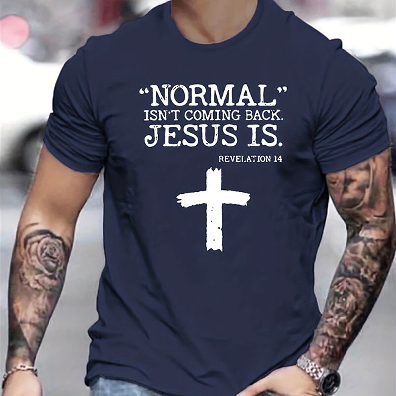 2025年 男性用 レタード グラフィック 十字架 Tシャツ グラフィックTシャツ コットン 半袖 グラフィック シャツ ブラック ホワイト ネイビーブルー 快適なTシャツ アウトドア ストリート ファッションデザイナーの衣類 コレクション – $15.99 –P10