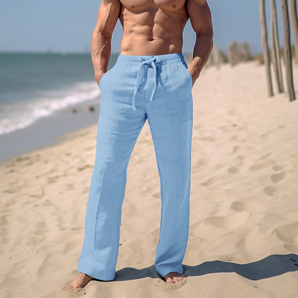 Men's Linen Pants Trousers Summer Pants Beach Pants Drawstring Elastic  Waist 3D Print Coconut Tree Graphic Prints Comfort Casual Daily Holiday 20%  Linen Streetwear Hawaiian Blue Khaki 2024 - £ 21.31