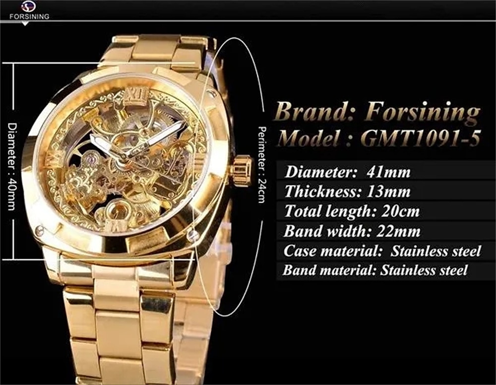 FORSINING Men Mechanical Watch Luxury Large Dial Fashion Business Hollow Skeleton Automatic Self-winding Luminous Waterproof Stainless Steel Watch 2025 - $56.99 –P5