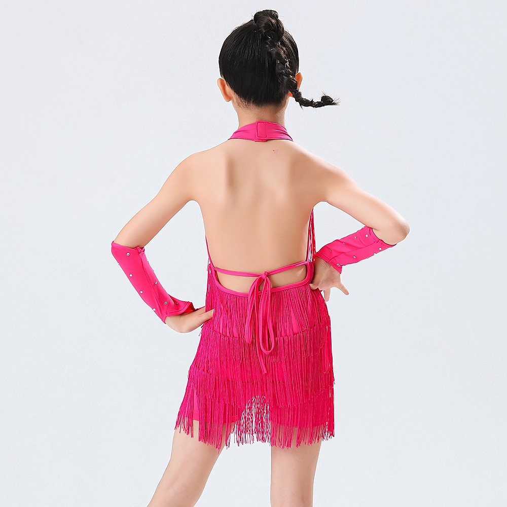 Dans Latin Ținute de Dans Copii Rochie Cristale / Strasuri Franjuri Decupat Fete Performanță Antrenament Fără manșon Poliester 2025 - $32.99 –P3