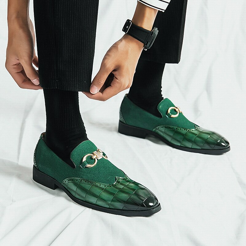 gröna loafers i konstläder för män med krokodilmönster och guldspänne - snygga högtidsskor för kontor, affärs- och fritidskläder 2025 - $46.99 –P7
