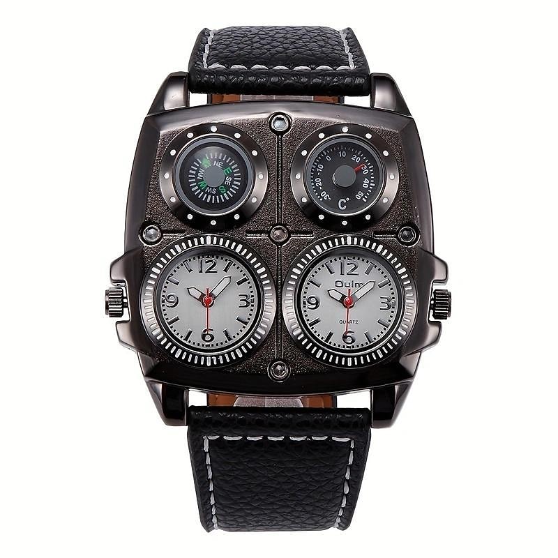 Oulm Herren Quarz Uhr Minimalistisch Retro Vintage Sport Mode Kompass Wasserdicht Thermometer Dekoration Lederuhr 2025 - $25.99 –P7