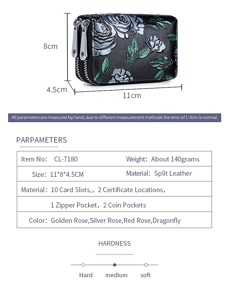 mode rfid vrouwen kaarthouder split lederen dubbele rits kaarthouder grote capaciteit 3d bloem bedrukte dame vrouwen portefeuilles portemonnee 2025 - $20.99 –P3