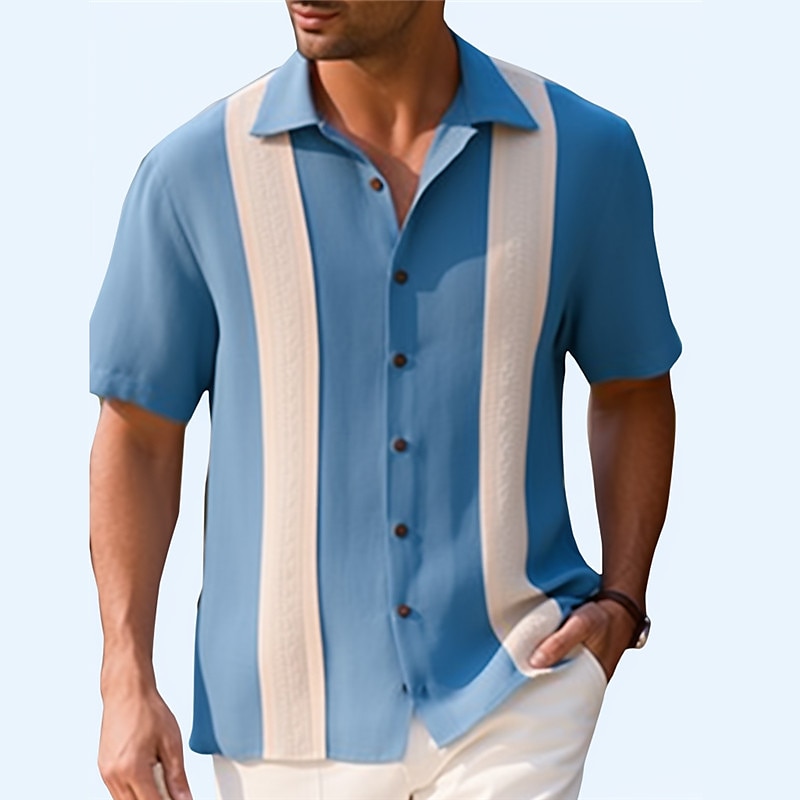Per uomo Camicia Camicia Estiva Camicia casual Camicia da Spiaggia Camicia con Bottoni Blu Viola Verde Manica Corta Blocco di colori Bavero Vacanza Quotidiano Abbigliamento Cotone Misto Cotone Moda del 2025 a $19.99 –P1
