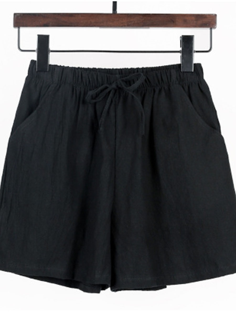 Women's Linen-Inspired Shorts Active Shorts Streetwear Simple Casual Short Mid Waist Plain Pocket Drawstring Breathable Soft Outdoor Micro-elastic Outdoor Vacation Casual Daily Ash Light Sky Blue 2025 - $12.99 –P2