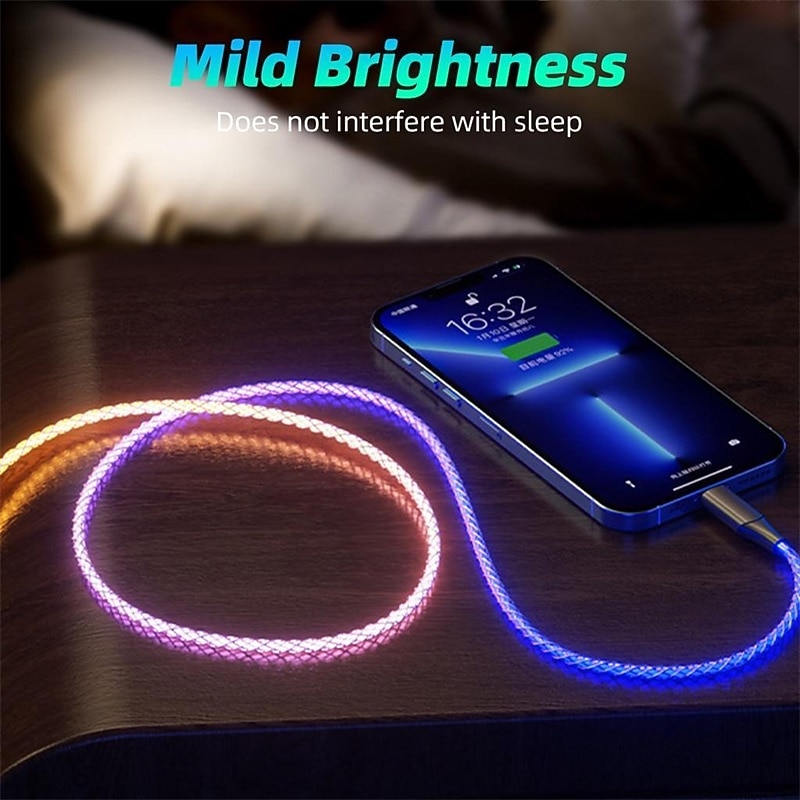 Fast Charging RGB Cable 100W Breathing Light 66W Type C USB C Data Cable for iPhone Samsung Android Micro 30W Quick Charge Cable 2026 - $11.99 –P12