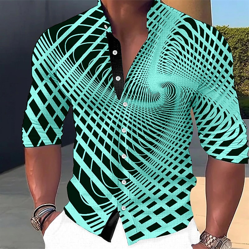 Per uomo 3D Print Geometrica Camicia Camicia con bottoni Manica lunga Di tendenza Streetwear Originale Esterno Informale Giornaliero Estate Primavera Autunno Colletto alla coreana Stampa Bianco del 2025 a $25.99 –P5