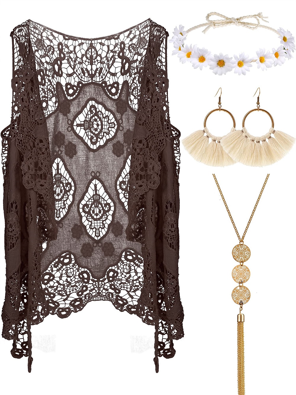 Hippie Retro Vintage 1960er 1970er Cosplay Kostüm Austattungen Zubehörset Wildlederweste Damen Kostüm Jahrgang Cosplay Party / Abend Maskerade Weste Karneval Schlager Outfit 2026 - $39.99 –P11
