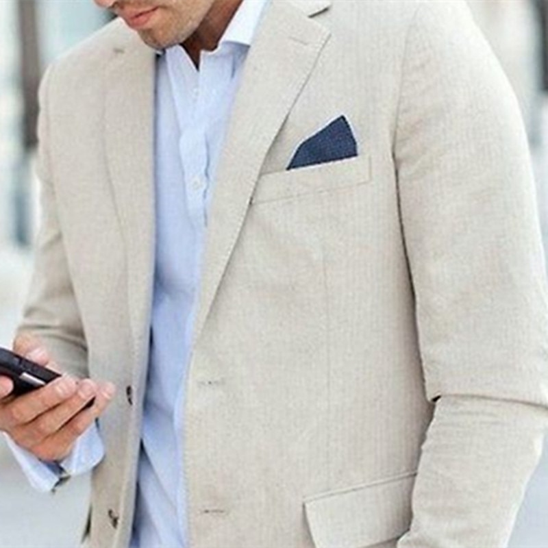 Homens Blazer de linho Casaco esportivo Colar de entalhe Moda Casual Cor Sólida Bege Moderno Comum 1 Butão de 2025 por $78.99 –P2