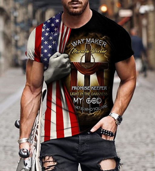 Hombre Unisexo León Estampados Cruz Camisa Camiseta Tee Manga Corta Camiseta Impresión 3D Escote Redondo Camisa Design Básico Grande y alto Casual Diario Negro / Gris Oro + Negro Negro Verano Ropa 2025 - $17.99 –P5